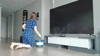 Transparent cleaning 4k video | Clean with me living room cleaning, sweeping, floor hand-wash 
