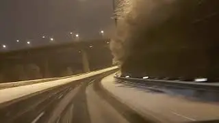 Winter driving on icy road of Toronto