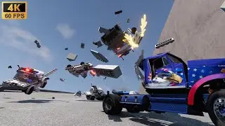 Rocket Truck With Plow vs LEGO Police Cars &ndash; Downhill Wreckage in BeamNG.drive! | Watch in 4K #006