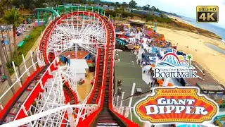 2024 Giant Dipper Roller Coaster Front Seat On Ride Ultra HD 4K POV Santa Cruz Beach Boardwalk