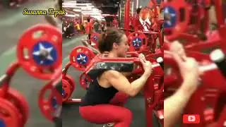 Fitness model Susanna Tirpak special day workout exercise at gym Qatar