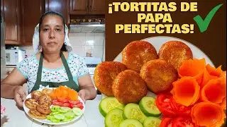 TORTITAS de PAPA Especiales Que No se Desbaratan y Ensalada Fresca de Pepino, jitomate y zanahoria.