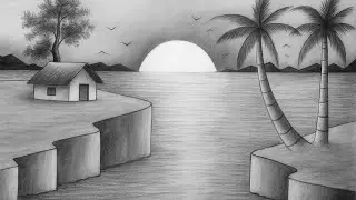 How to draw Nature scenery with pencil | Nature Scenery drawing easy