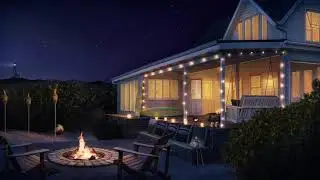 Cozy Beach House Campfire Ambience - 8 Hours Crackling Fire, Crickets, and Distant Ocean Sounds