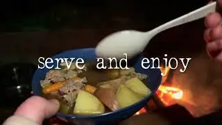 how to make hobo stew - camping during atmospheric river in the PNW 
