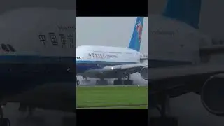 INCREDIBLE A380 Wet Takeoff from AMS
