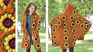 Crochet Sunflower Cardigan | Crochet Granny Square Cardigan