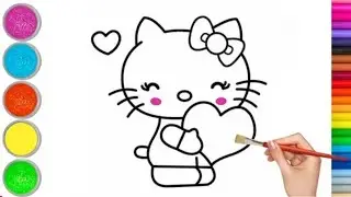 Hello Kitty Drawing, Painting & Coloring For Kids and Toddlers _ Hello Kitty With Heart _ Child Art