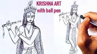 Artistic KRISHNA drawing with ball pen/ Ball point pen sketch/ Dot pen art/dot pen sketch