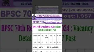 #BPSC #70th #Recruitment #2024 :#Total Post : 1957