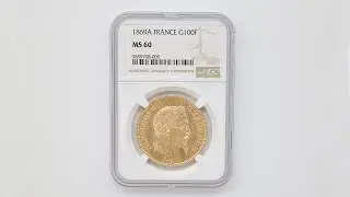 1869A フランス ナポレオン3世 100フラン 金貨  PCGS MS 60 未使用品 5859708-005