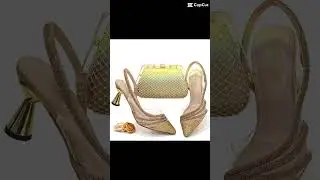Stylish golden shoes with bag