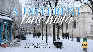 [4K] Paris 17th Arrondissement Winter: Batignolles Snowy Neighborhood Tour