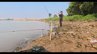 đưa mọi người đi trải nghiệm câu cá  bên bờ sông cầu