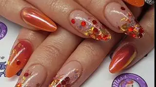 Autumn crackle Acrylic Nails - Ombre - Pigment - Glitter Embedding - CJP Acrylic