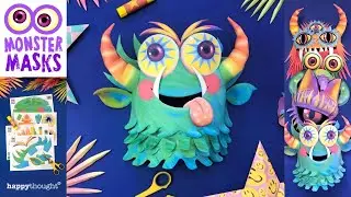 DIY 3D paper Monster mask tutorial video. Download/print Loopy monster mask template &bull; Happythought