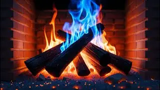 Relaxation & Anxiety Relief &ndash; Blue-Orange Fire on Stacked Logs with Warm Embers and Soft Pops