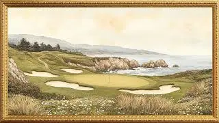 Classic Coastal Golf Course | Vintage Gold Frame | 4K TV Art Screensaver