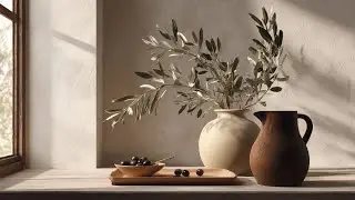 Olive Branches Still Life in Calm Neutral Tones Minimalist Frame TV Art Screensaver