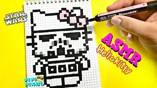 Hello Kitty ! Star Wars- The ASMR Pixel art- Drawing Tutorial,  Scratching !РИСУНКИ ПО КЛЕТОЧКАМ