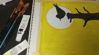 Simple yellow background bird art, easy drawing 