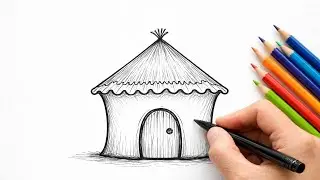 How to Draw a Cute Hut House 🏠 | Easy Drawing for Kids | Step by Step