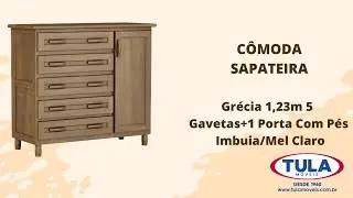 C&ocirc;moda Sapateira Gr&eacute;cia 1,23m 5 Gavetas+1 Porta Com P&eacute;s Imbuia/Mel Claro