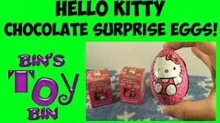 Hello Kitty Choco Treasure Mystery Surprise Eggs Opening! USA Kinder Eggs!?! Review by Bin's Toy Bin