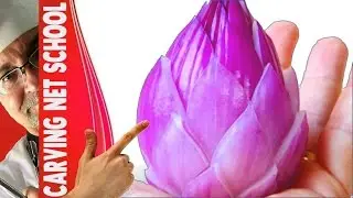 Art in onion, escultura em cebola, onion garnish, flor com cebola, lotus in onion