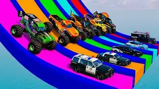 5 MONSTER TRUCKS VS Police in BeamNG.drive