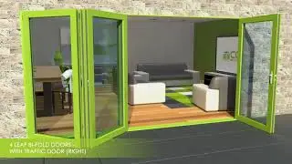 CCS Midlands - Bifold Opening Configuration - 4 leaf - 1 traffic door and 3 to slide left (4-3-1)