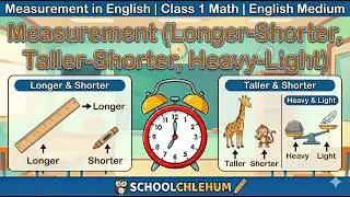 Measurement in English for Class 1 Math | Longer-Shorter, Taller-Short, Heavy-Light | English Medium