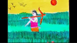 Village Working Man Drawing Scenery/Simple Farmer HardWorking Drawing Scenery||