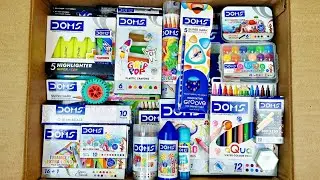 Unboxing DOMS Stationery, Modelling Dough, Pencil, Oil Pastel, Poster Colour, Eraser, Wax Crayons