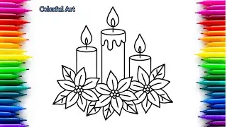 Elegant Candle & Floral Coloring Page | Relaxing Line Art