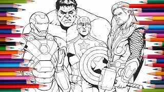 Coloring Avengers | Iron Man, Hulk, Captain America, Thor Drawing | Marvel Coloring Page
