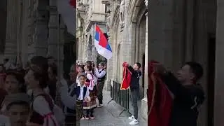 Albanian flag in middle of Serbian nationalists