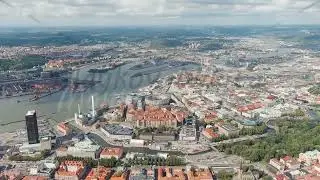 Gothenburg, Sweden. River Gota Alv and Rosenlund Canal. Panoramic view of the central part of the ci