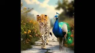 Beautiful couple of leopard and peacock