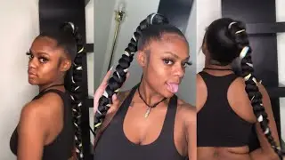 DIY Jumbo Braid Ponytail Using Braiding Hair + Ribbon