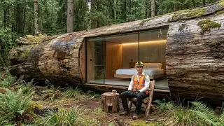 Building a Modern Mini House Inside a Giant Fallen Tree | ASMR Full Process