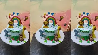 Jungle themes cake)(jungle theme birthday cake decoration)(Jungle themes animal cake) (animal cake