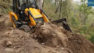 Step by Step Cutting and Leveling Pile of Dirt on Mountain RoadSide