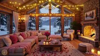 Romantic Valentine Jazz 💕 Cozy Winter Cabin with Fireplace & Soft Lights