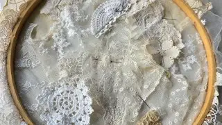 Upcycled lace vessel #textiles #upcycled #lace#recycledart #fabricscraps#artandcraft #embroidery