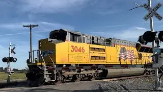 Union Pacific 3046 Passes Through Rural Arkansas County, AR (PTC Auto Horn Sequence)