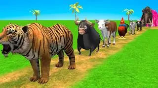 Long Slide Game With Cow Elephant Gorilla Hippopotamus Tiger | Fantasy 3D Animal Game