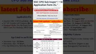 SSC CPO Sub Inspector SI Application Form 2022