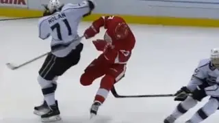 Jordan Nolan Big Open Ice Hit on Darren Helm