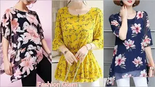 Ladies Daily Office Wear Floral Print Chiffon Tunic Top Shirts Style 2023